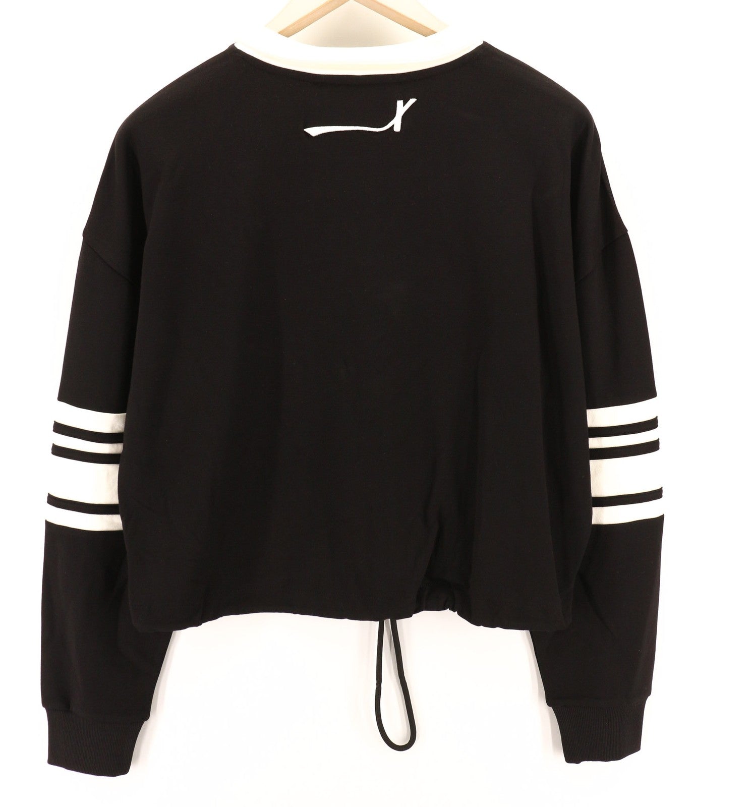 JOHN RICHMOND Women's Sweatshirt S Cropped Stripe Black Logo Drawstring Hem