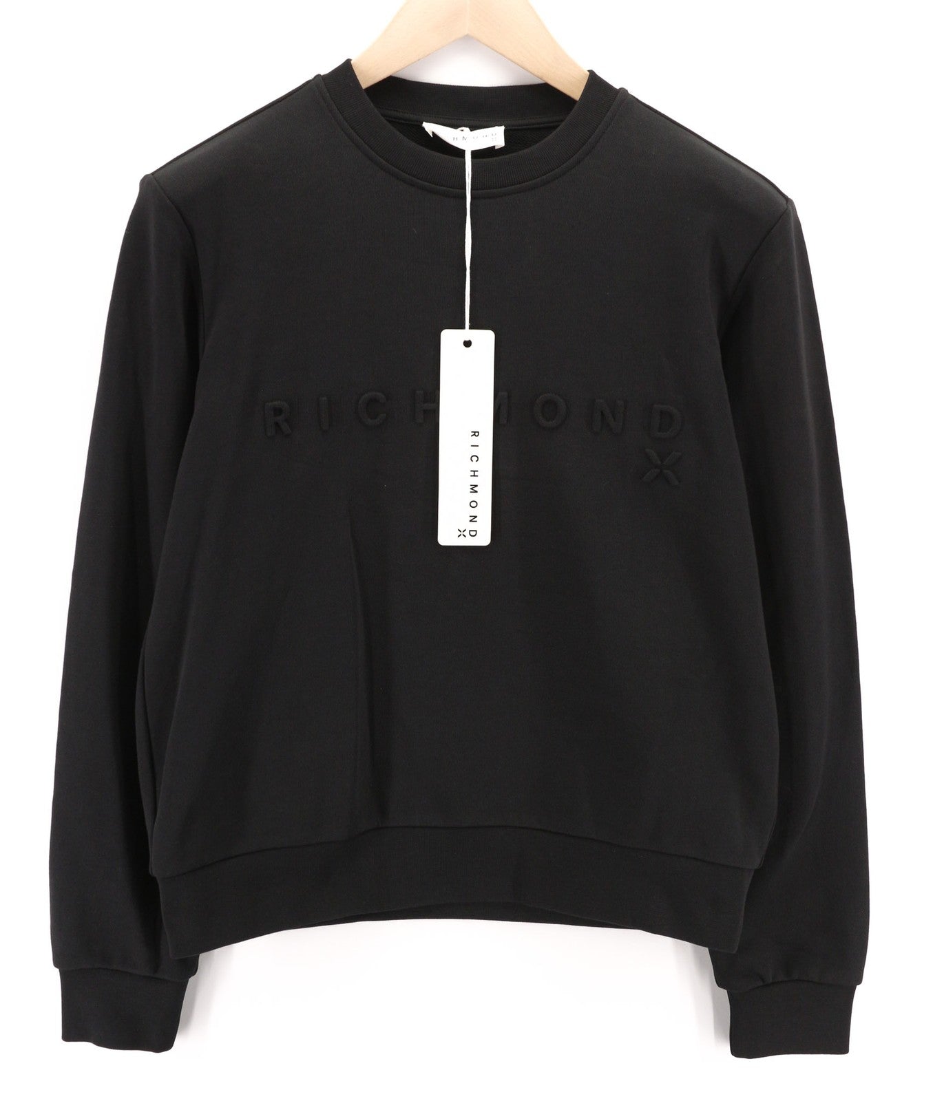 RICHMOND Women's Sweatshirt S Black Logo Patch Crew Pullover Cotton Top