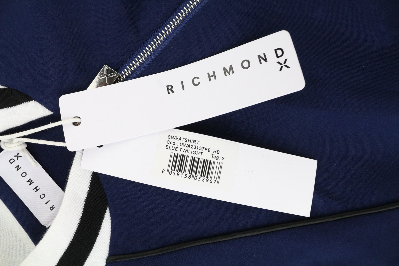 JOHN RICHMOND Women's Sweatshirt S Mid Blue Zip Logo Bomber Lightweight