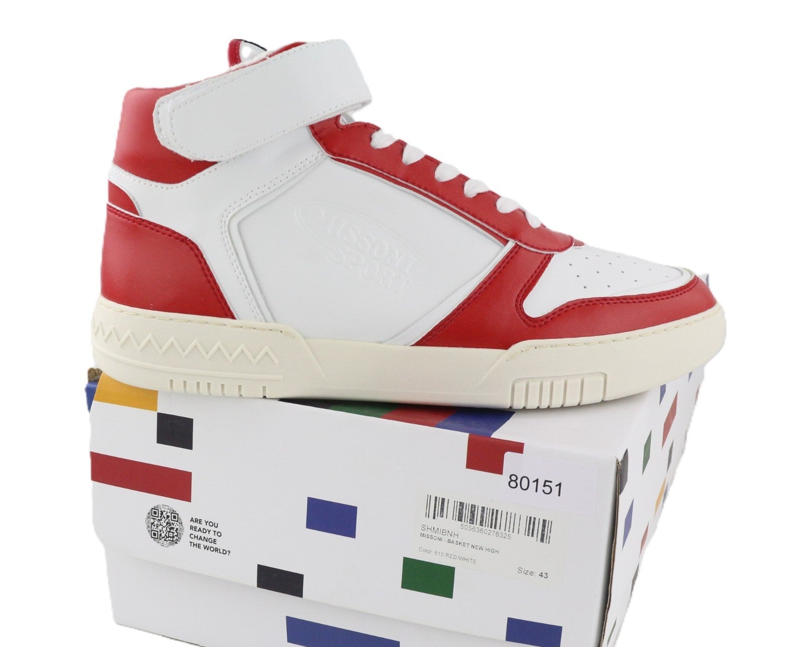 ACBC X MISSONI SHMIBNH Unisex sportbačiai su aukštais krepšeliais, 43 dydžio, balti, apvaliu priekiu. 