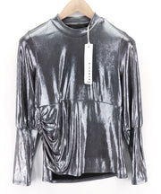 JOHN RICHMOND Women's Sweatshirt S Silver Shiny Round Neck Long Sleeve
