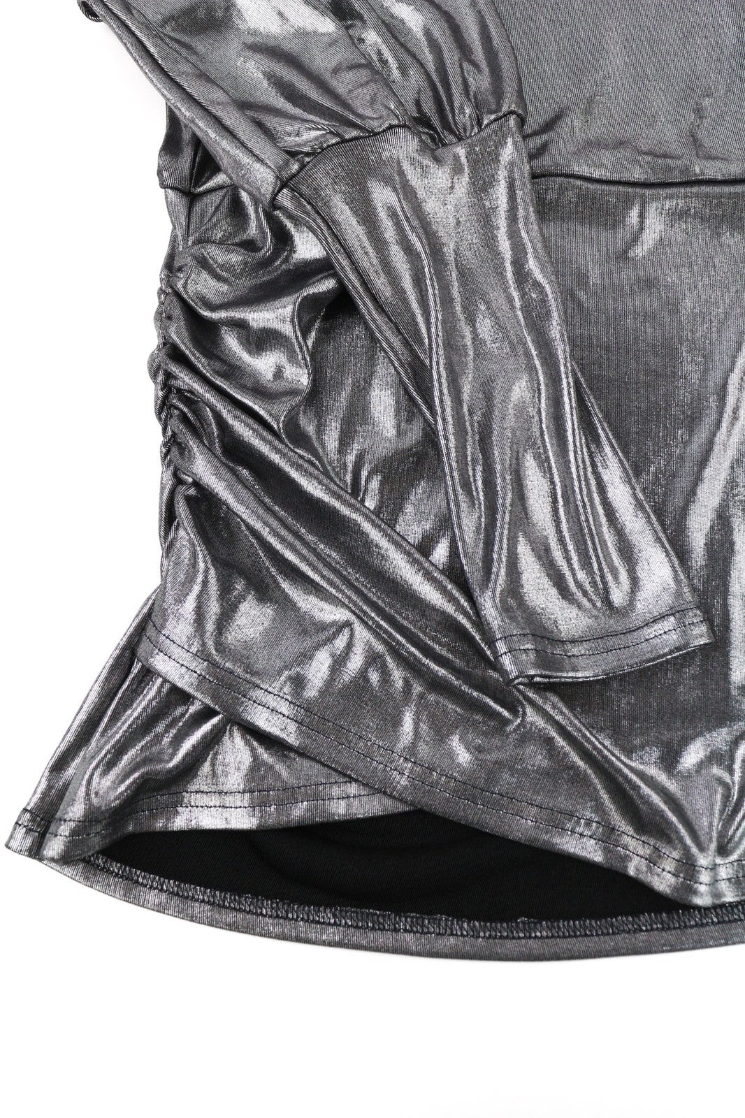 JOHN RICHMOND Women's Sweatshirt S Silver Shiny Round Neck Long Sleeve