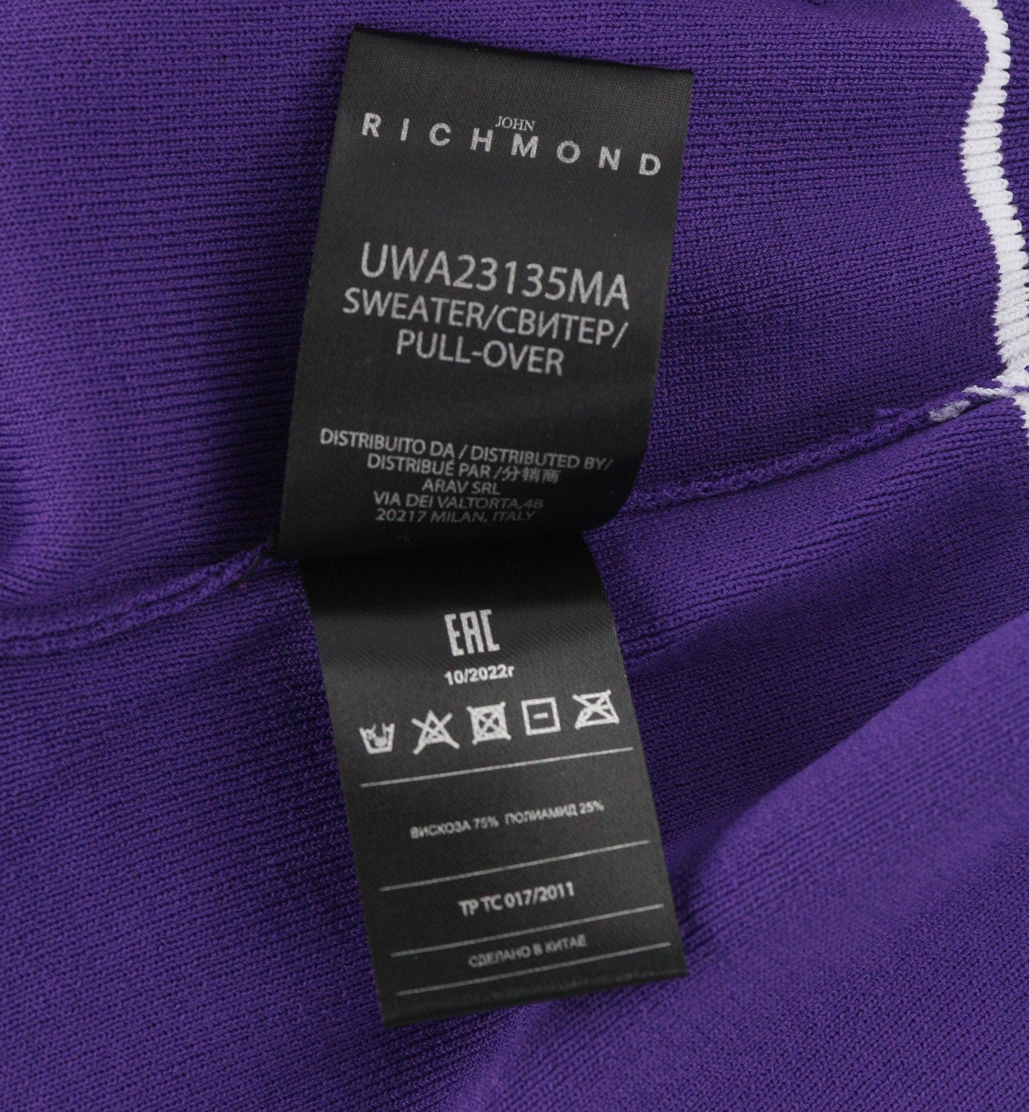 RICHMOND X Women's Sweatshirt S Violet White Pullover Metal Detail Round Neck