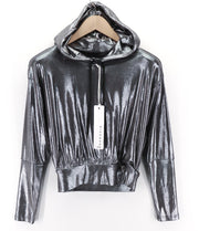JOHN RICHMOND Women's Sweatshirt S Silver Shiny Round Neck Pullover Hoodie