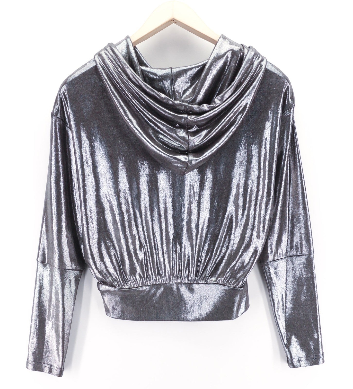 JOHN RICHMOND Women's Sweatshirt S Silver Shiny Round Neck Pullover Hoodie