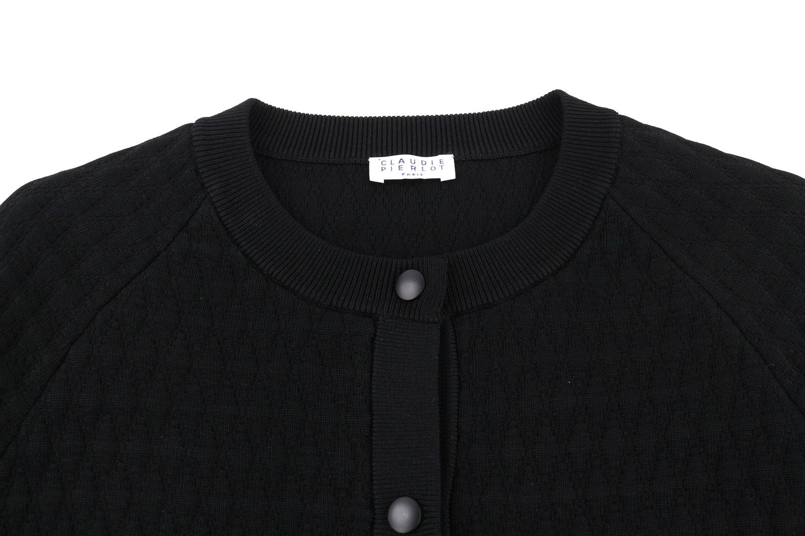 CLAUDIE PIERLOT Women's Cardigan S Black Knit Snap Button Round Neck RRP265