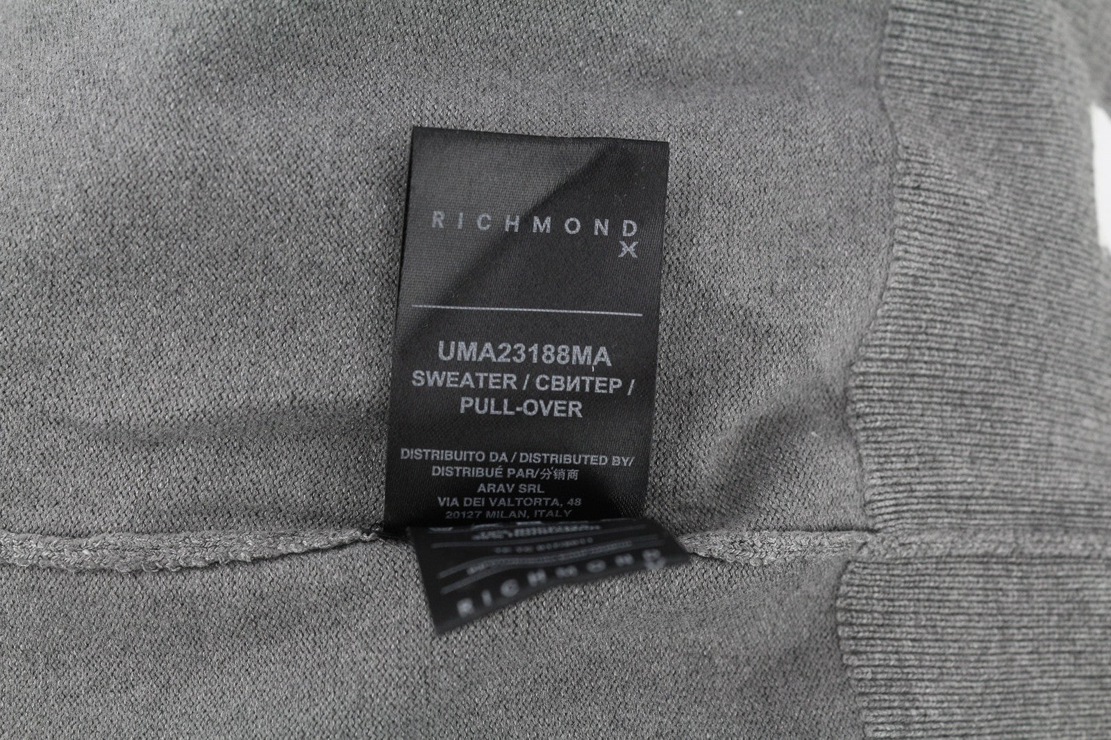 RICHMOND X Men's Jumper M Grey V-Neck Knit Pullover Logo Long Sleeve Casual