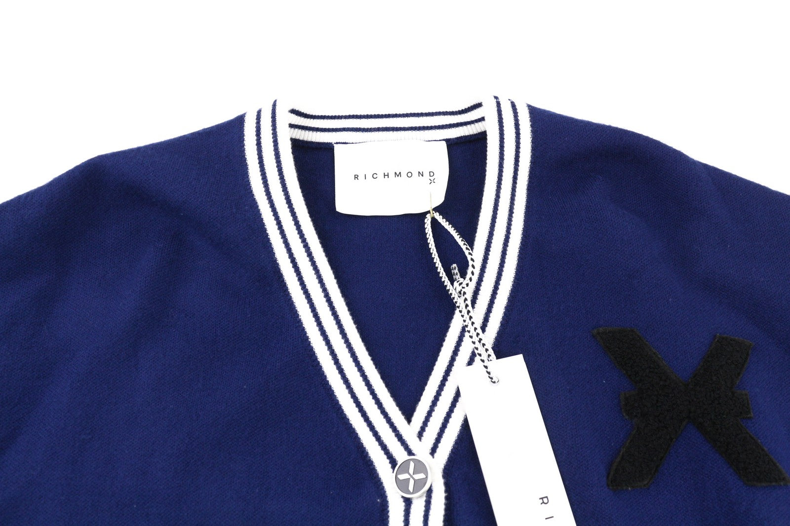 RICHMOND X Women's Cardigan S Blue Knit V-Neck Logo Button Long Sleeve