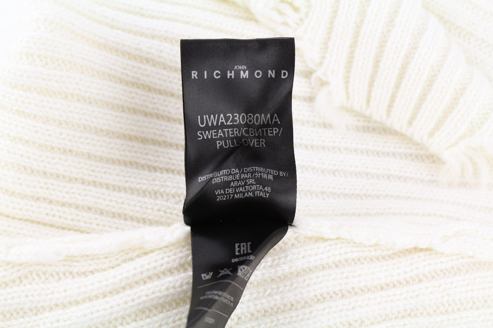 RICHMOND X Women's Jumper S White Sugar Knit Long Sleeve Distressed Pullover