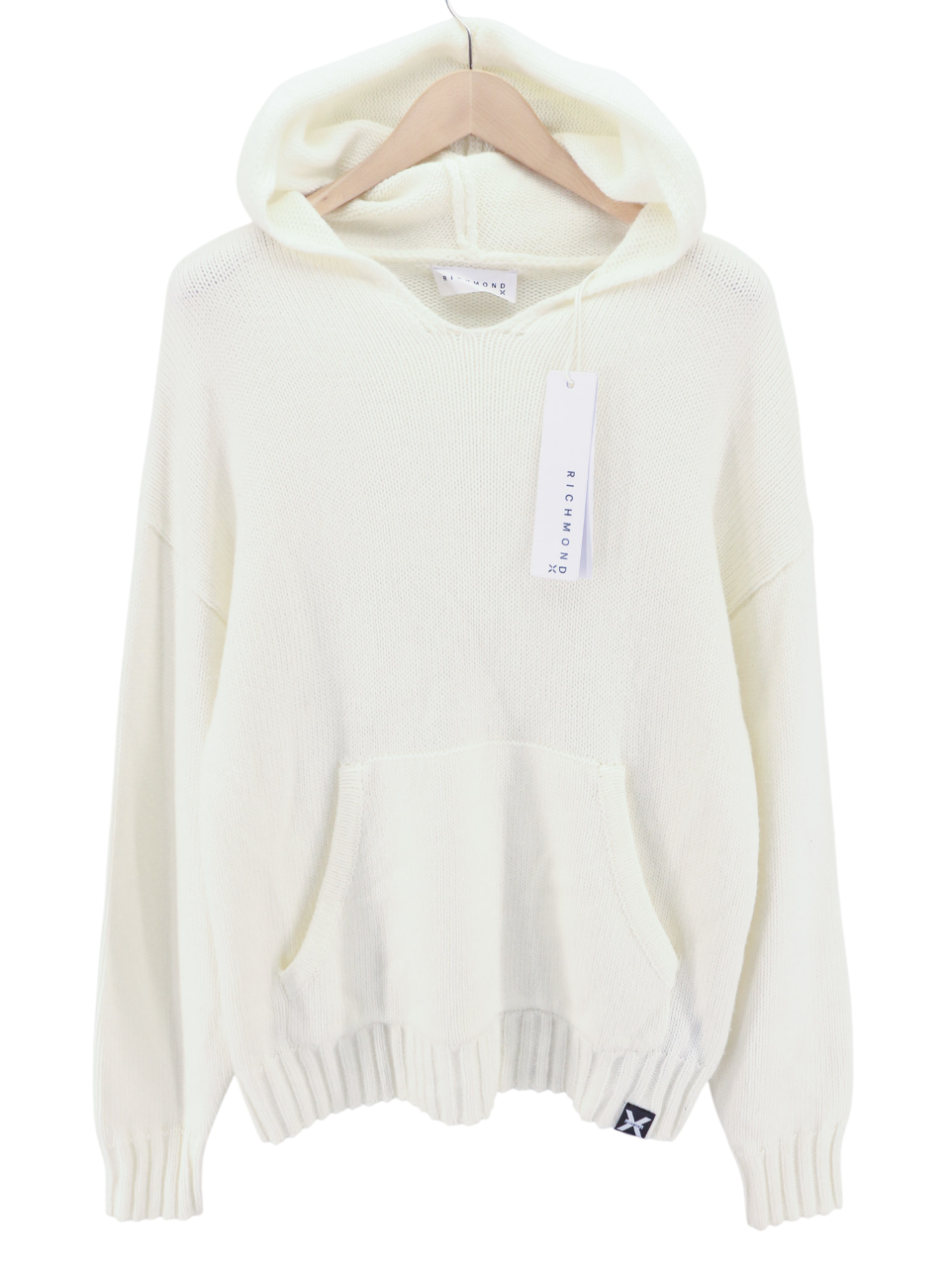 RICHMOND X Men's Jumper M White Sugar Wool Pullover Hoodie Front Pouch Pocket