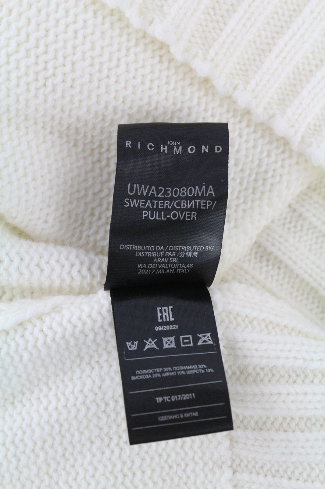 RICHMOND X Men's Jumper M White Sugar Wool Pullover Hoodie Front Pouch Pocket