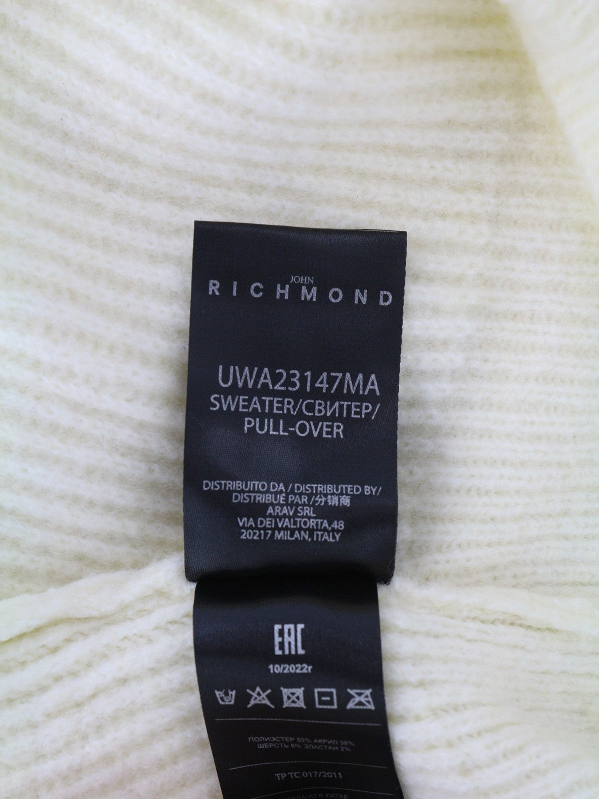 RICHMOND X Women's Jumper S White Wool Knit Flared Sleeve Pullover Metal Trim