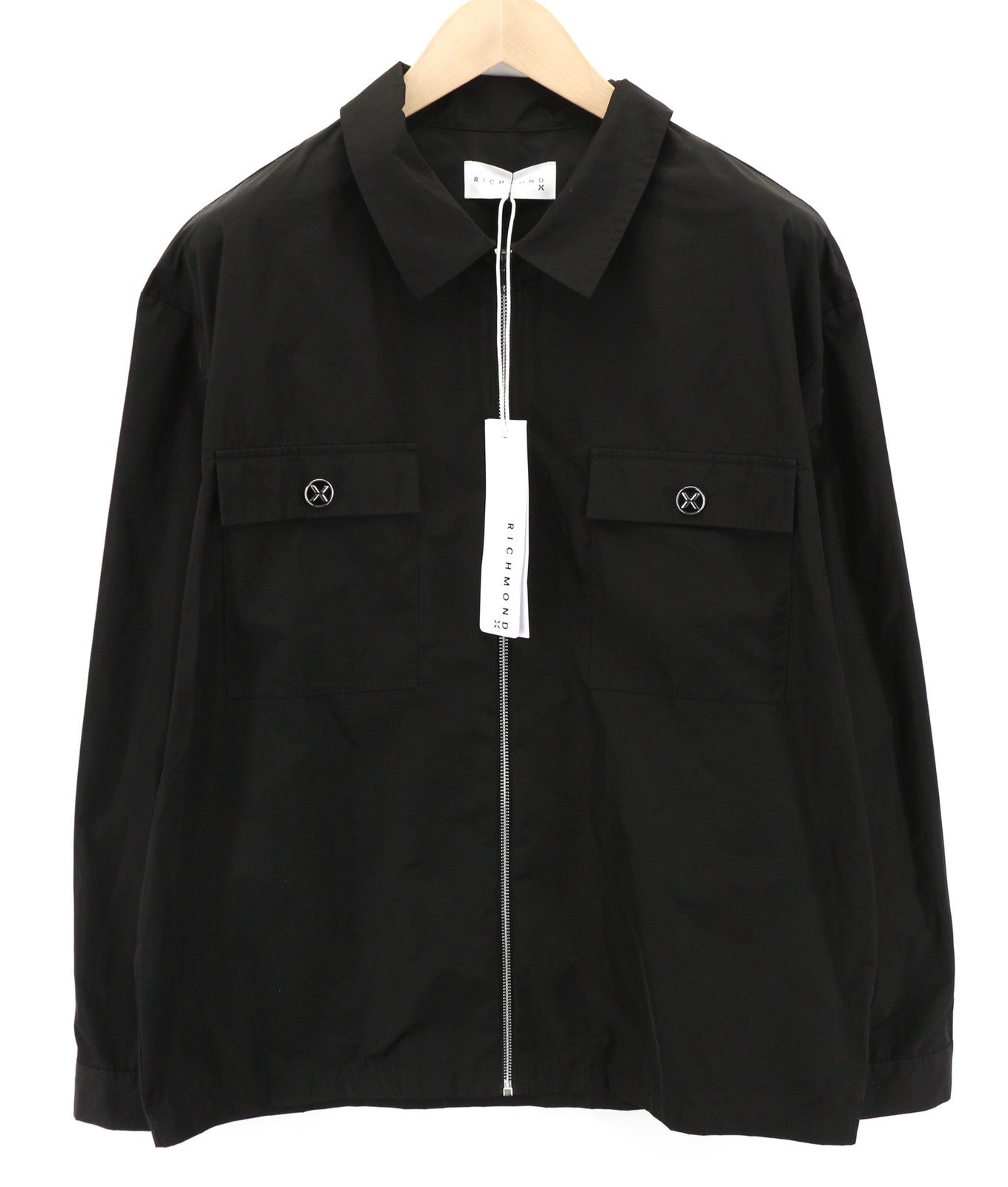 RICHMOND X vyriški marškinėliai su užtrauktuku, kišenėmis, ilgomis rankovėmis, apykakle ir sagomis, 40 dydžio juodi marškiniai su užtrauktuku ir kišenėmis. 