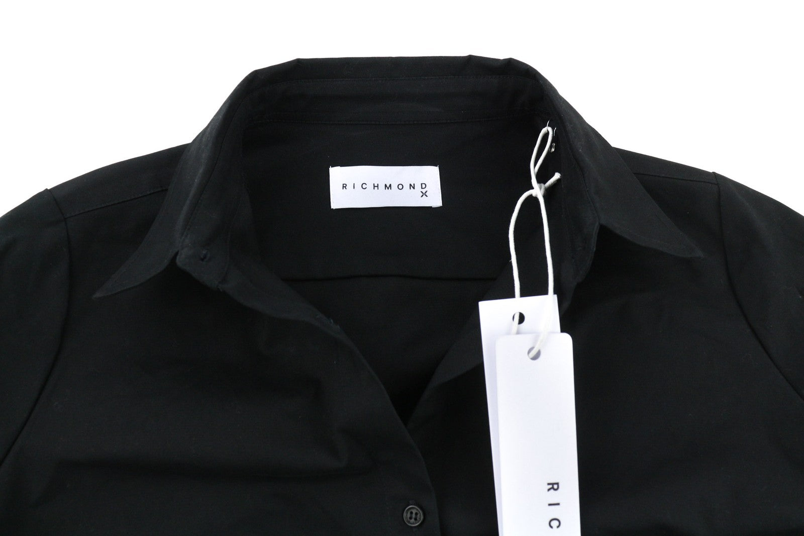 RICHMOND X moteriški marškinėliai S, juodi, platėjančios apykaklės, sagomis užsegami ilgomis rankovėmis, kišenėmis 