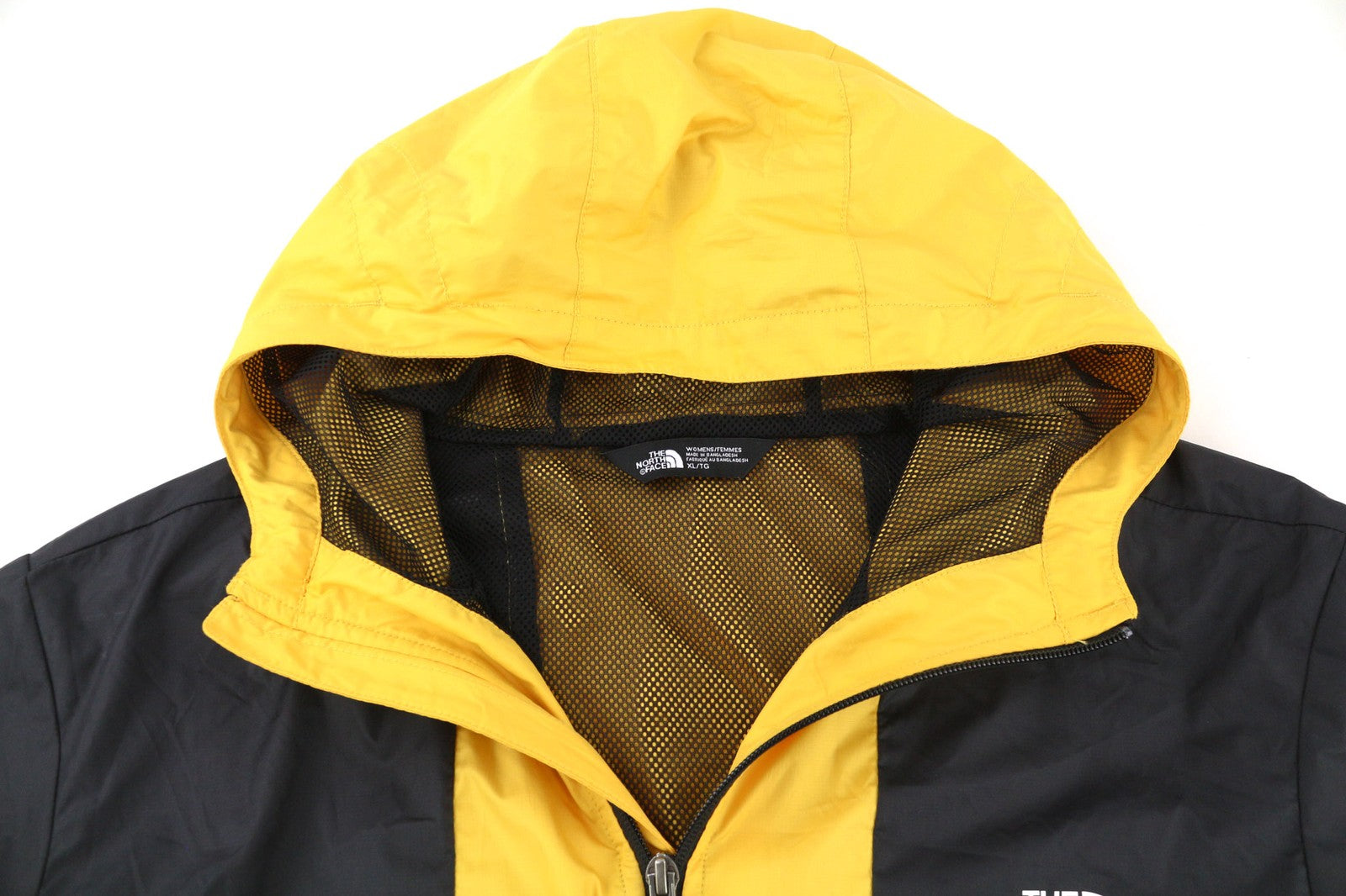 THE NORTH FACE Women's Jacket XL T93YH6 Black Yellow Lined Anorak Hooded Zip