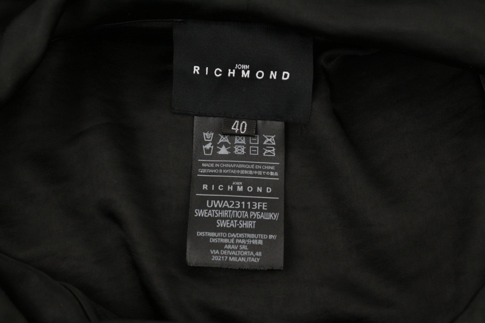 RICHMOND X Women's Sweatshirt 40 Black Two-Way Zip Cropped Hooded Strap Detail