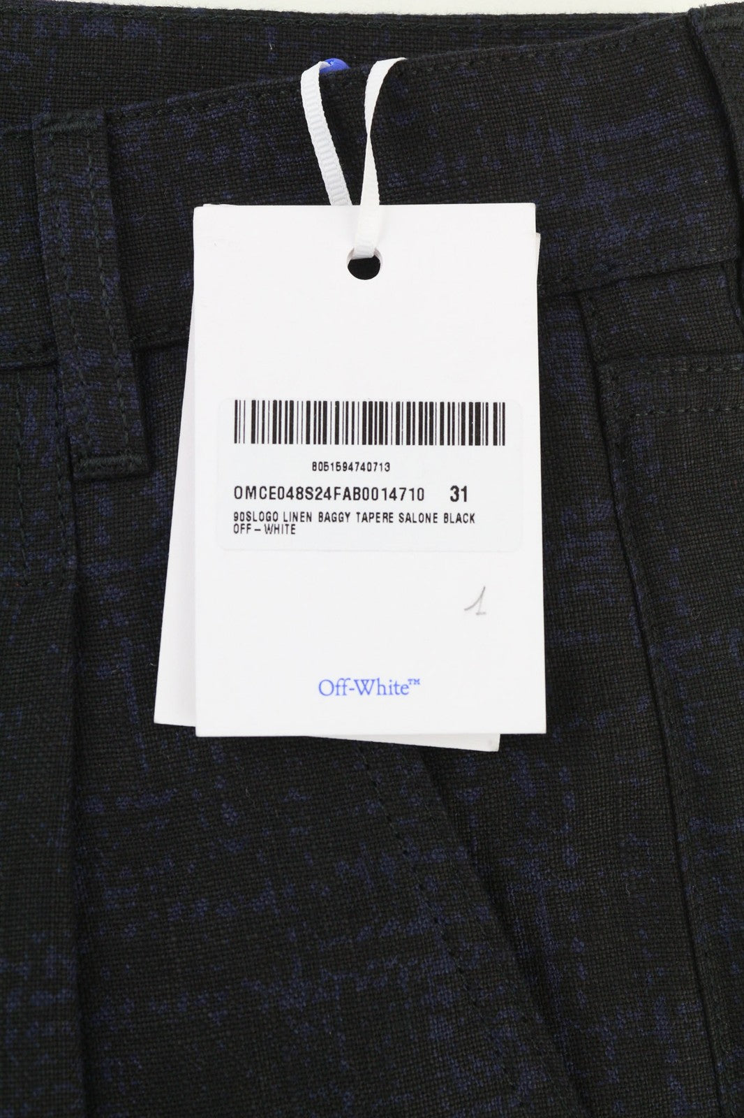 Vyriškos kelnės OFF-WHITE W31 lino mišinio, juodos, mėlynos, maišytos, klostytos, siaurėjančios, RRP600 