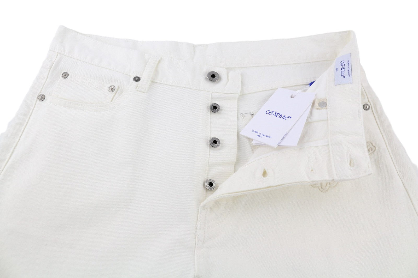 OFF-WHITE Men's Jeans W32 90s Logo Raw White Straight Fit Cotton Stretch RRP667