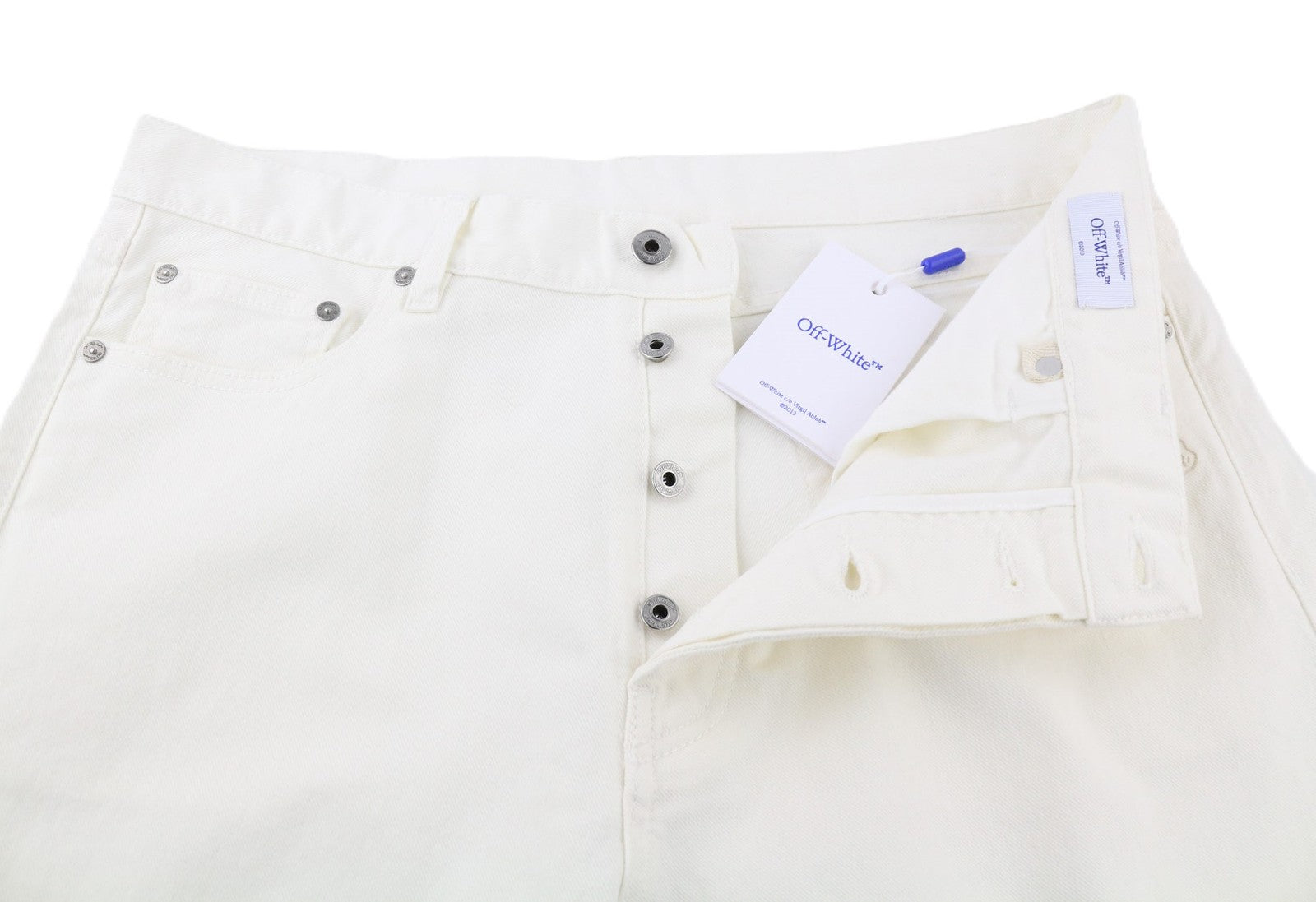 OFF-WHITE Men's Jeans W33 90s Logo Straight Fit Raw White Cotton Stretch RRP667