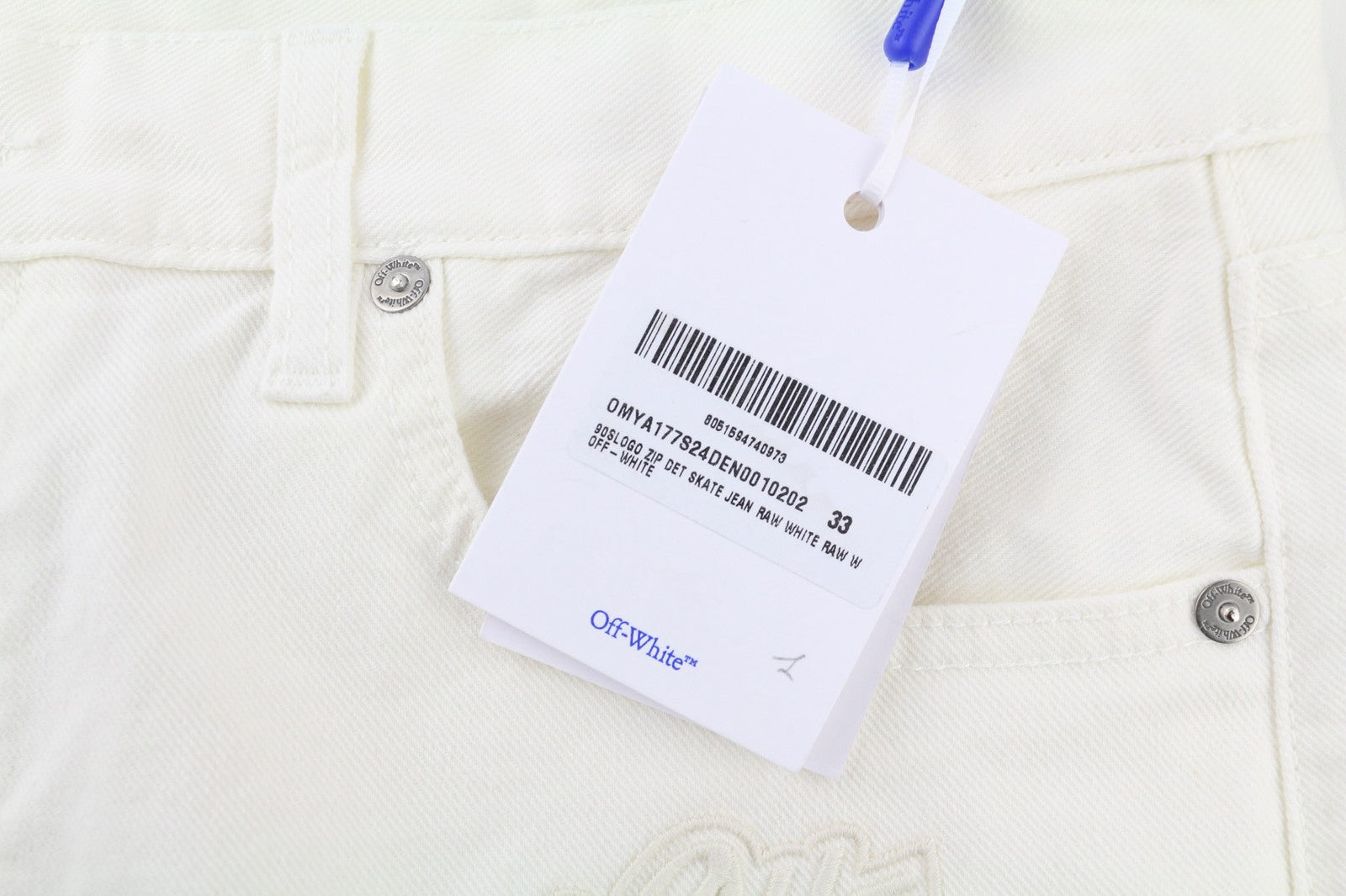 OFF-WHITE Men's Jeans W33 90s Logo Straight Fit Raw White Cotton Stretch RRP667