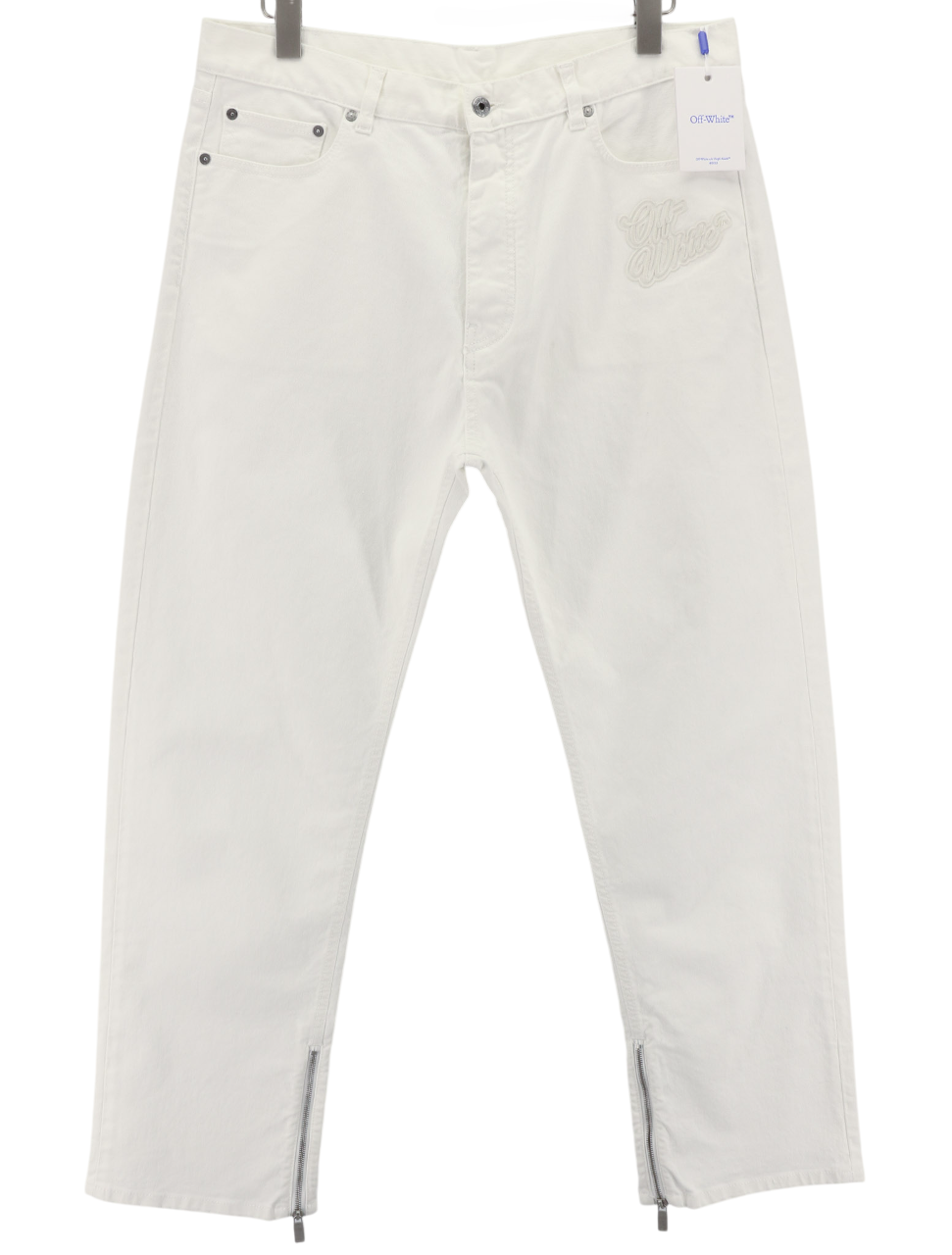OFF-WHITE Men's Jeans W34 90s Logo Straight Raw White Cotton Stretch RRP667