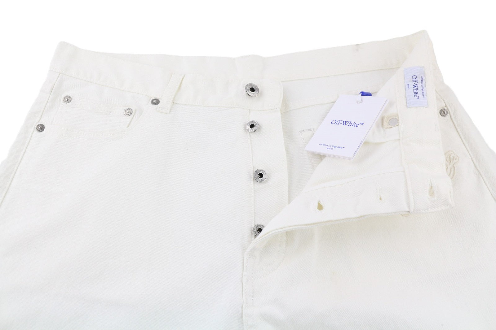 OFF-WHITE Men's Jeans W34 90s Logo Straight Raw White Cotton Stretch RRP667