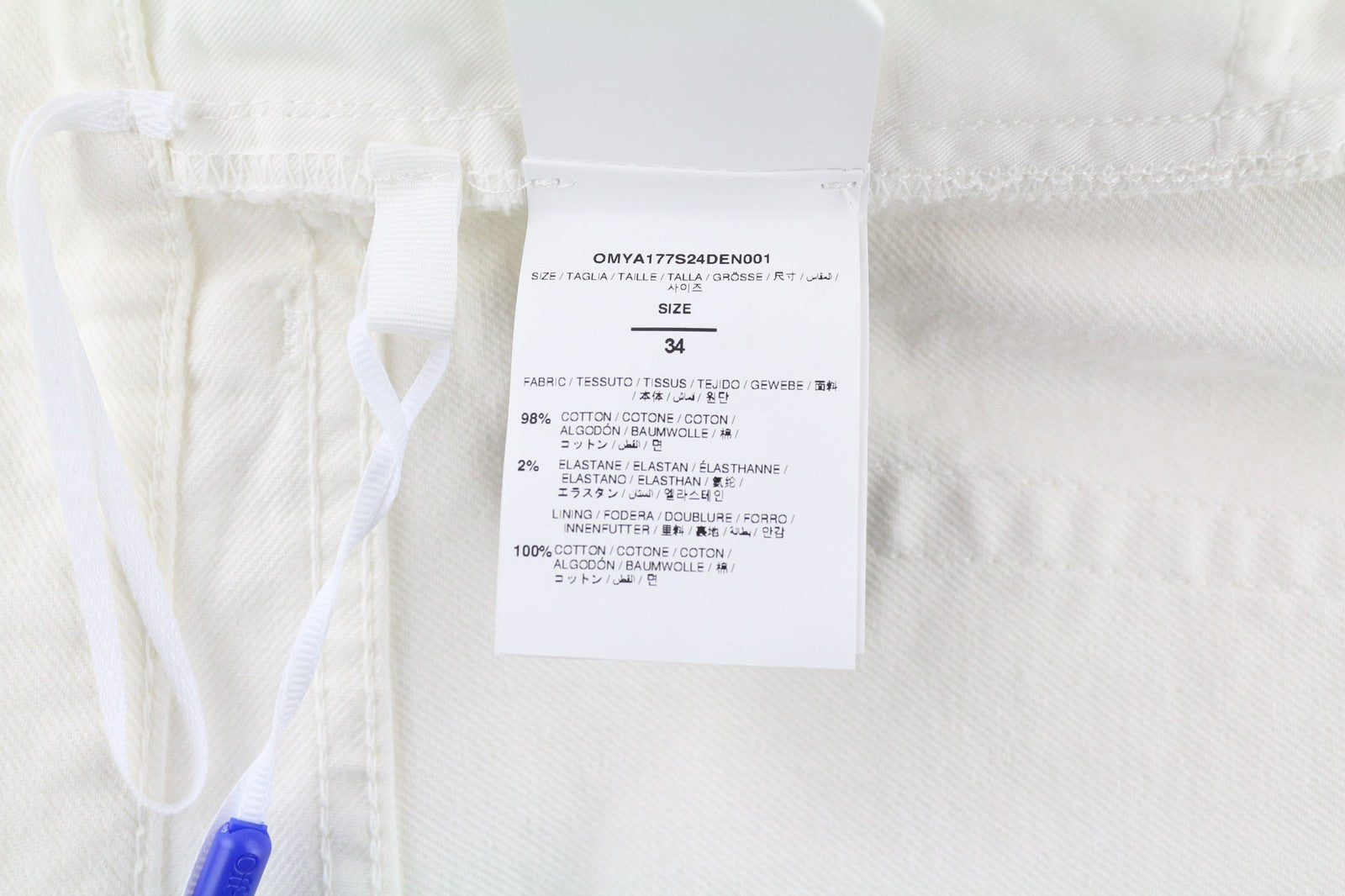 OFF-WHITE Men's Jeans W34 90s Logo Straight Raw White Cotton Stretch RRP667