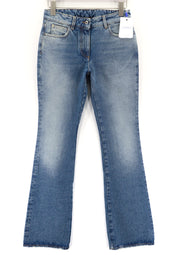 OFF-WHITE Women's Jeans W29 Blue Slim Flared Fit Washed Cotton Zipped Denim