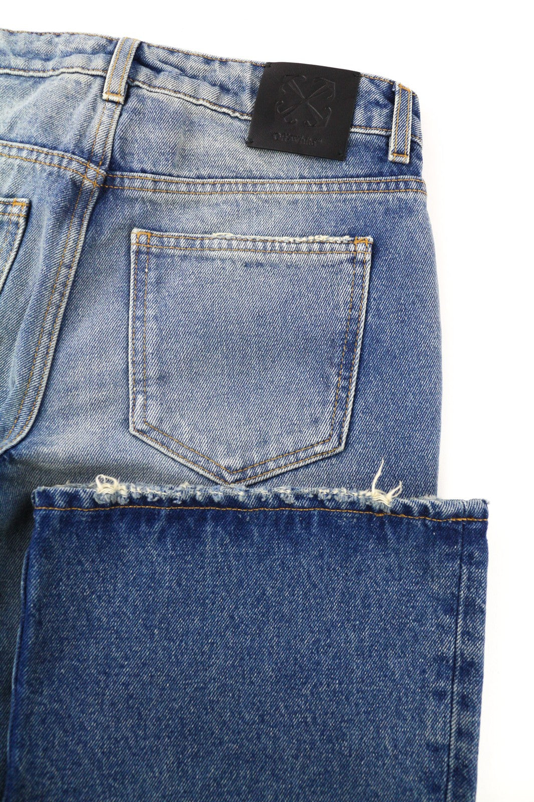 OFF-WHITE Women's Jeans W29 Blue Slim Flared Fit Washed Cotton Zipped Denim