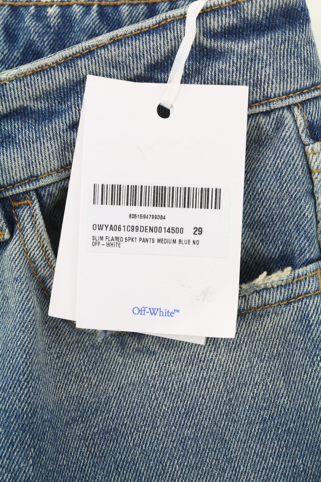 OFF-WHITE Women's Jeans W29 Blue Slim Flared Fit Washed Cotton Zipped Denim