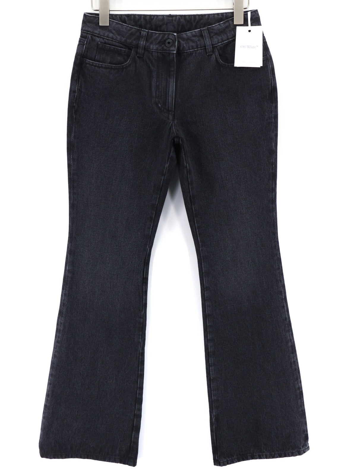 OFF-WHITE Women's Jeans W28 Black Slim Flare Vintage Pure Cotton Denim Casual