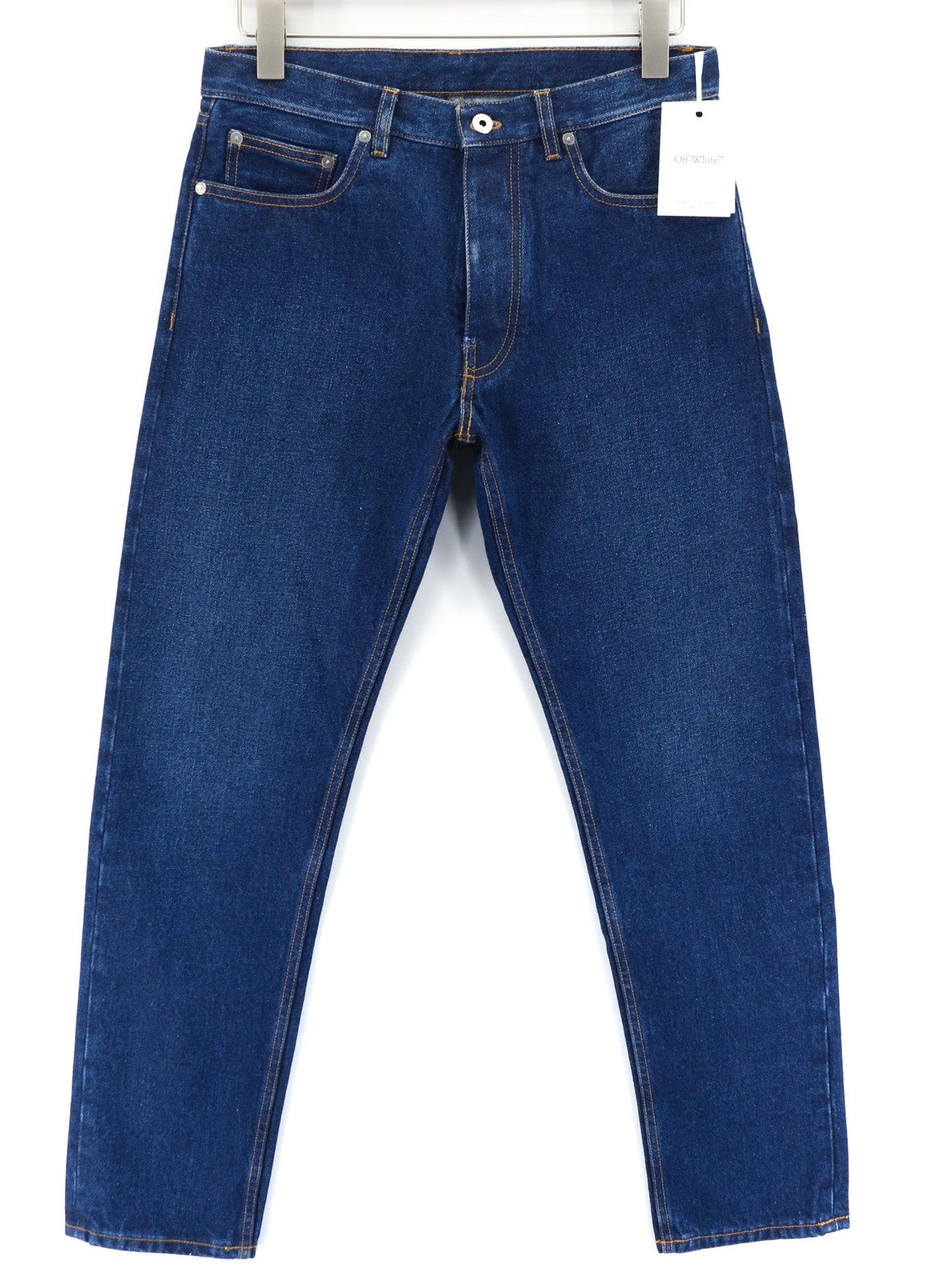 OFF-WHITE Men's Jeans W30 Blue Taper Fit Cotton Denim Washed Button Fly RRP475