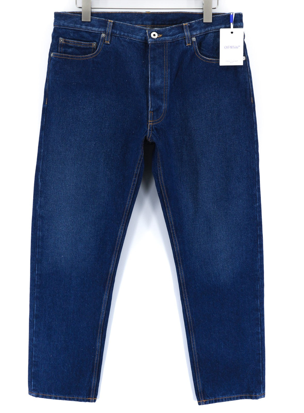 OFF-WHITE Men's Jeans W36 Blue Washed Cotton Tapered Fit Button Fly RRP475