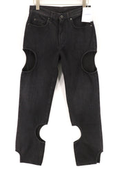 OFF-WHITE Women's Jeans W28 Meteor Cut-Out Straight Fit Black Cotton RRP575
