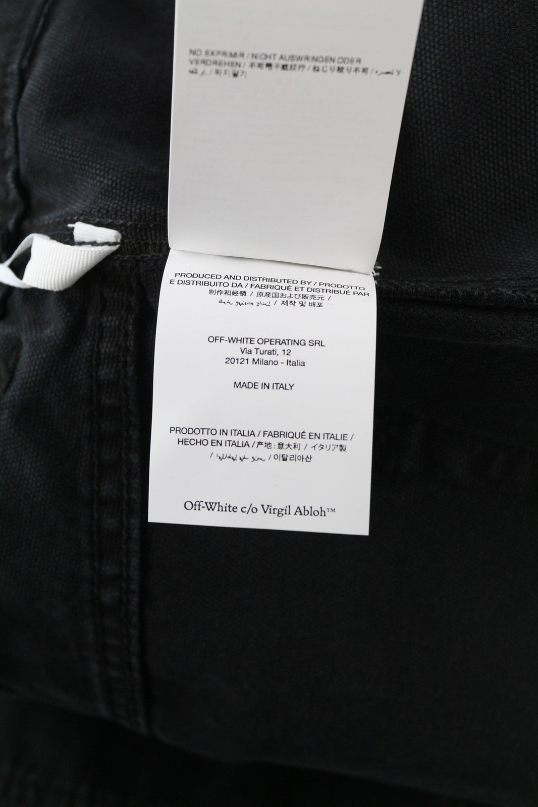 OFF-WHITE vyriškos kelnės W34 Cargo Fit grynos medvilnės juodos spalvos su sagomis, dažytos RRP799 