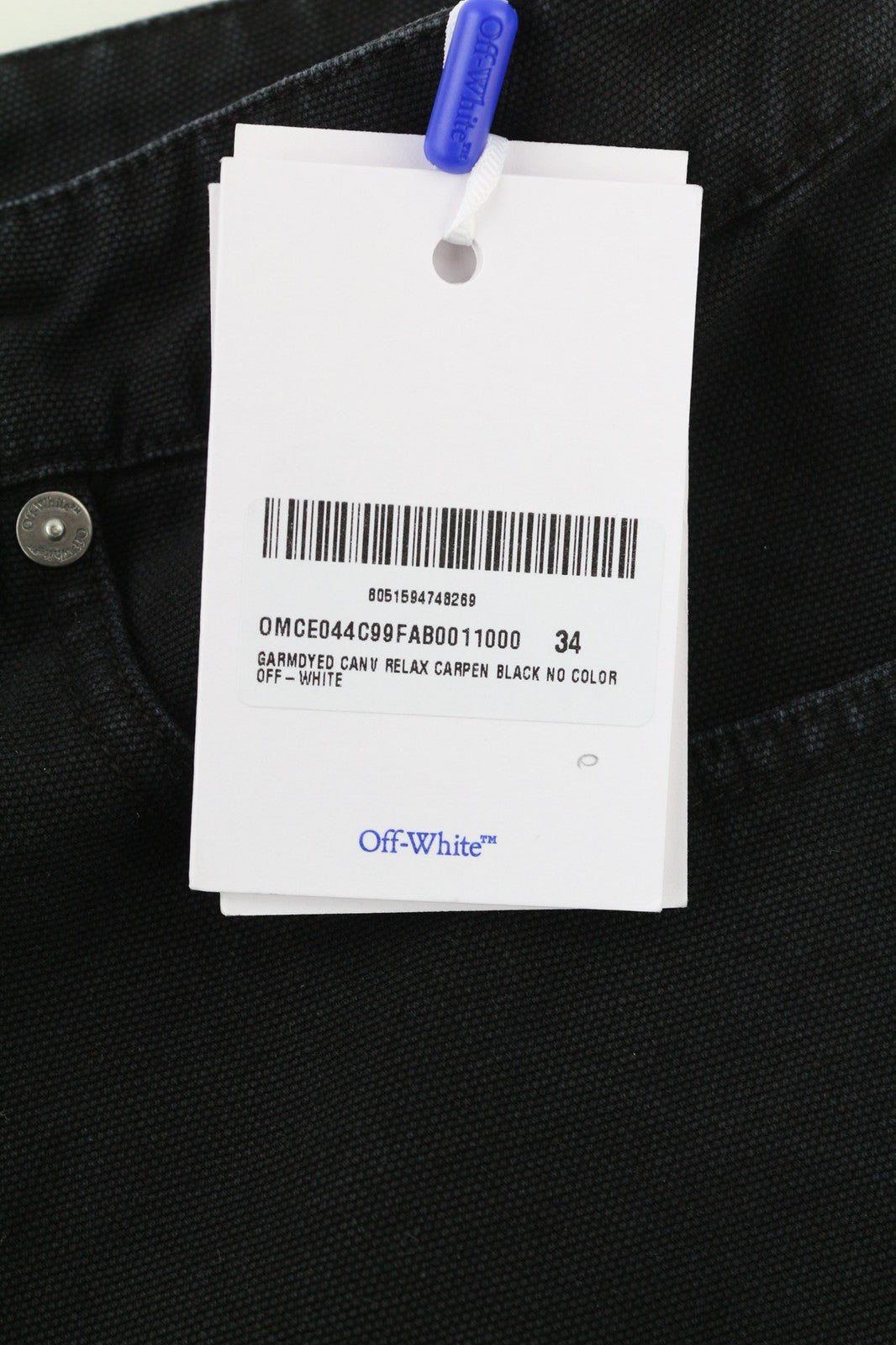 OFF-WHITE vyriškos kelnės W34 Cargo Fit grynos medvilnės juodos spalvos su sagomis, dažytos RRP799 