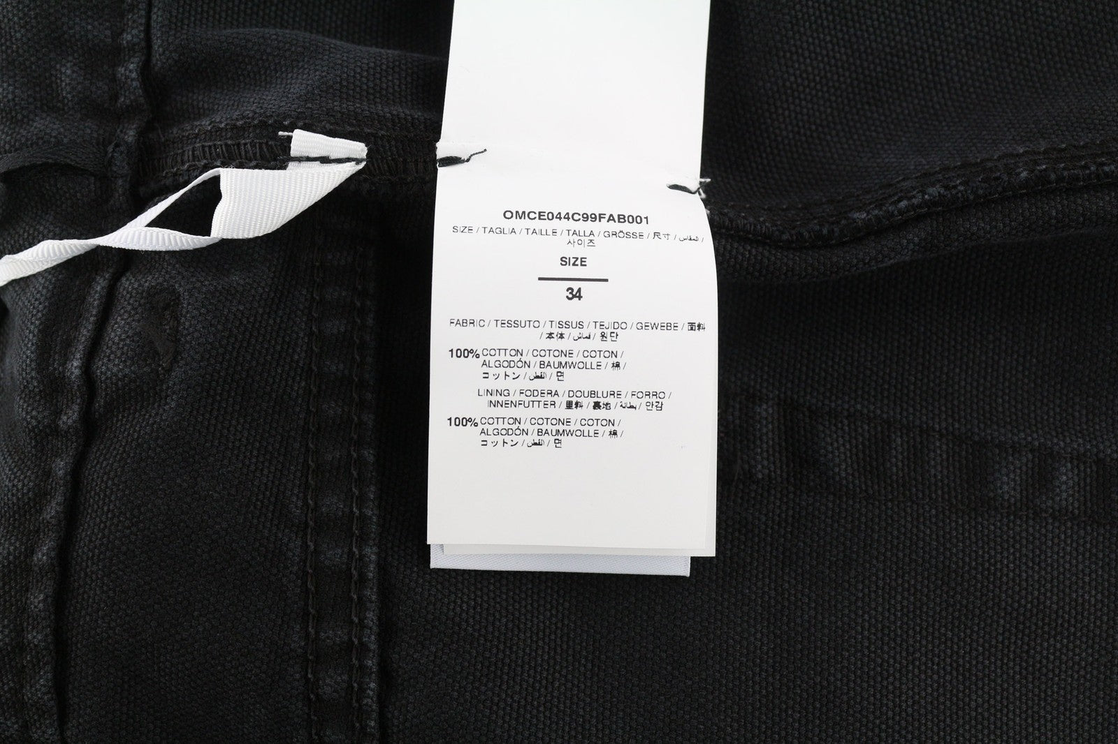 OFF-WHITE vyriškos kelnės W34 Cargo Fit grynos medvilnės juodos spalvos su sagomis, dažytos RRP799 
