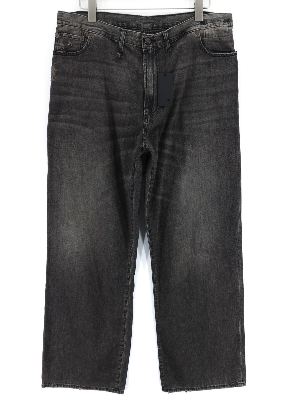 R13 Damon Women's Jeans 27 Flared Wide Washed Black Pure Cotton Zip-Up