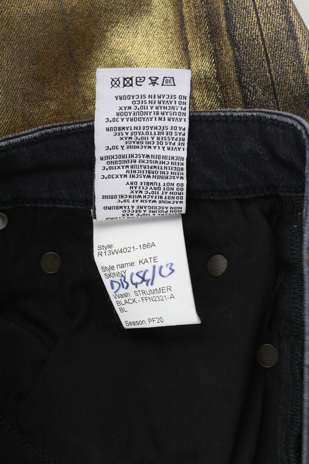 R13 Kate Women's Jeans 27 Skinny Fit Coated Gold Waxed Cotton Stretch