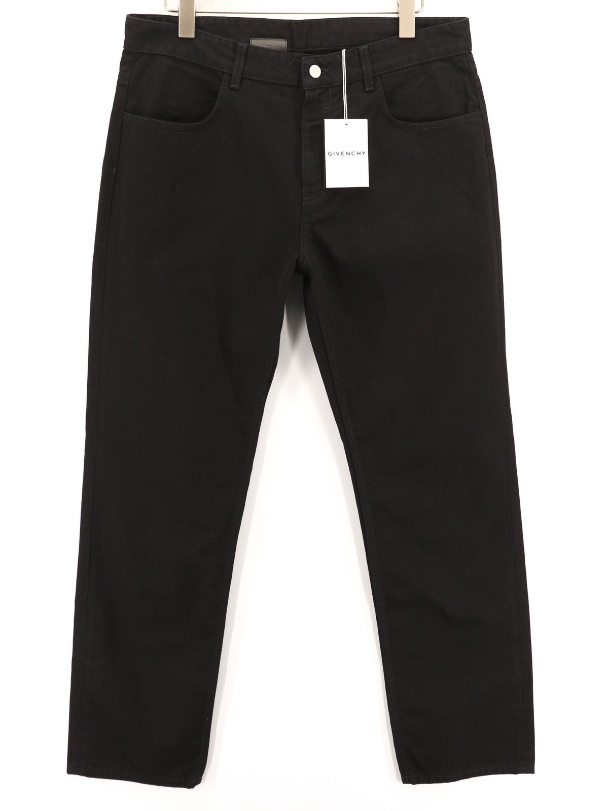 GIVENCHY Men's Jeans 35 Straight Fit Black Zip-Up Pure Cotton Logo Denim