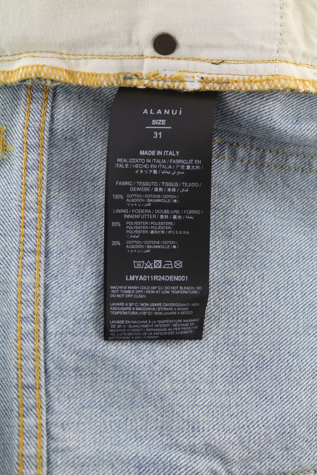 ALANUI Men's Jeans W31 Washed Blue Pure Cotton Straight Denim RRP499