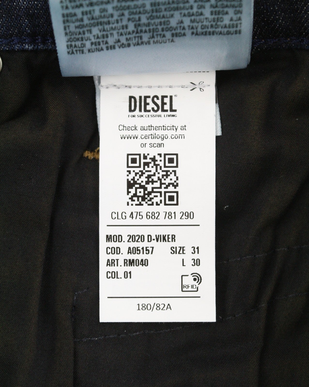 DIESEL 2020 D-Viker RM040 Men Jeans W31/L30 Dark Blue Stretch Straight Button