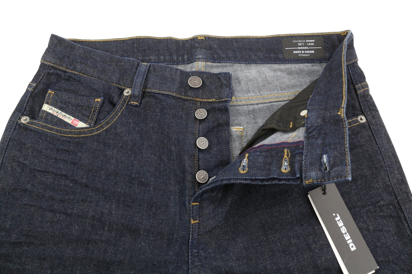 DIESEL 2020 D-Viker RM040 Men Jeans W31/L30 Dark Blue Stretch Straight Button