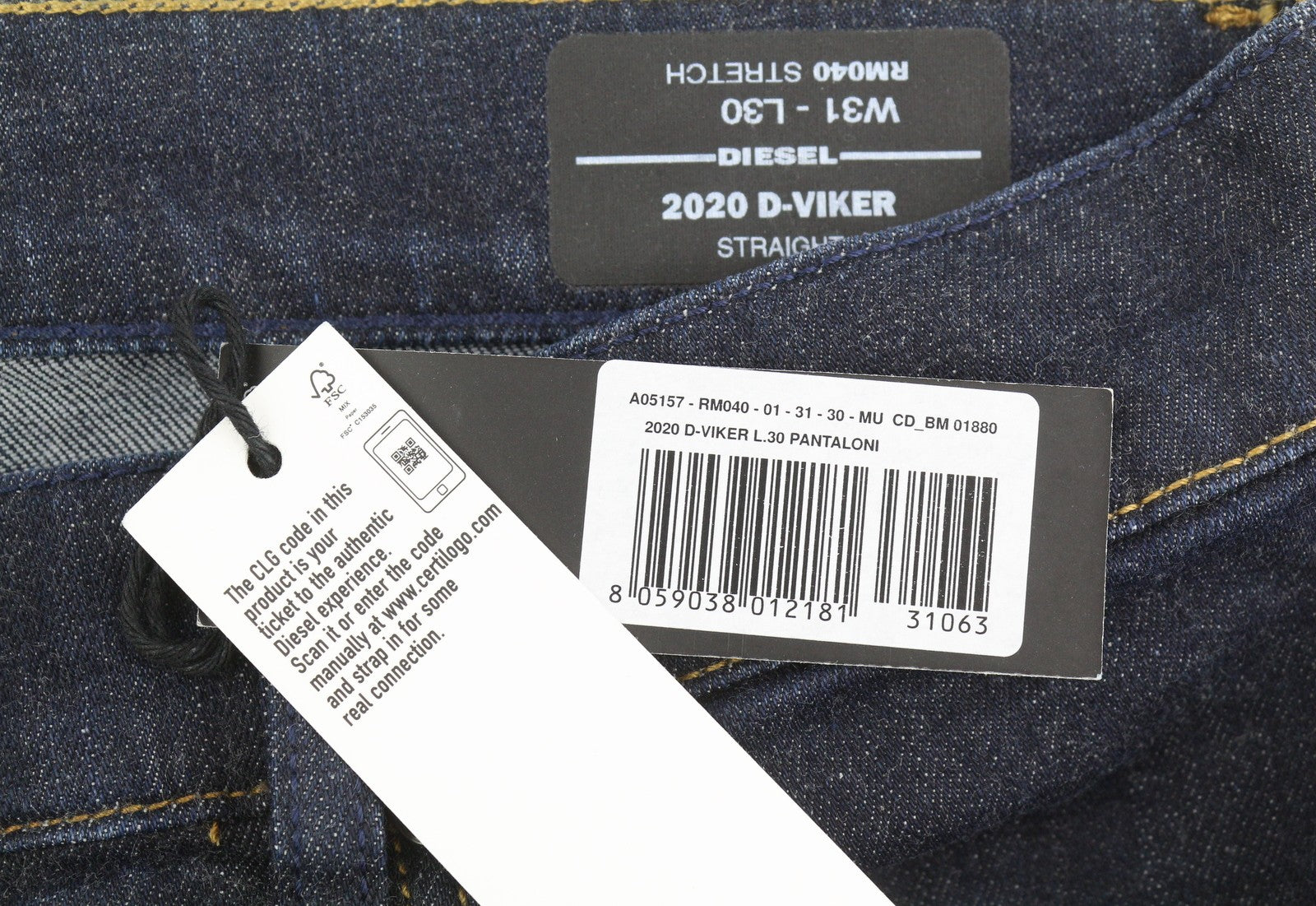 DIESEL 2020 D-Viker RM040 Men Jeans W31/L30 Dark Blue Stretch Straight Button