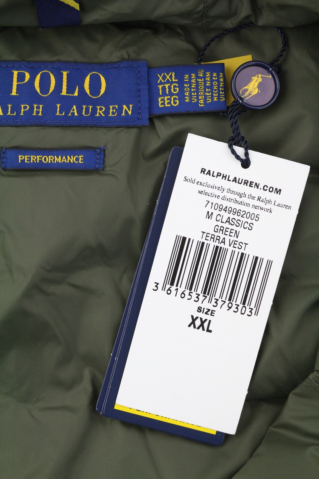 RALPH LAUREN Terra vyriška liemenė, 2XL, žalia, dygsniuota, su paminkštintu užtrauktuku, RRP439 