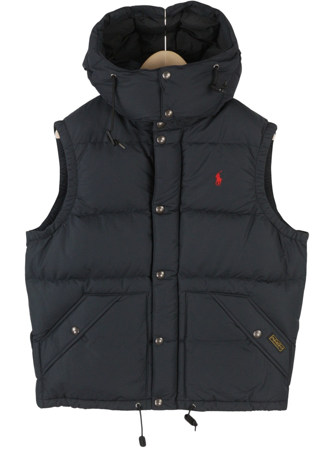 RALPH LAUREN Elmwood vyriška liemenė M, juoda, su ančių pūkų užpildu, dygsniuota, su gobtuvu ir užtrauktuku 