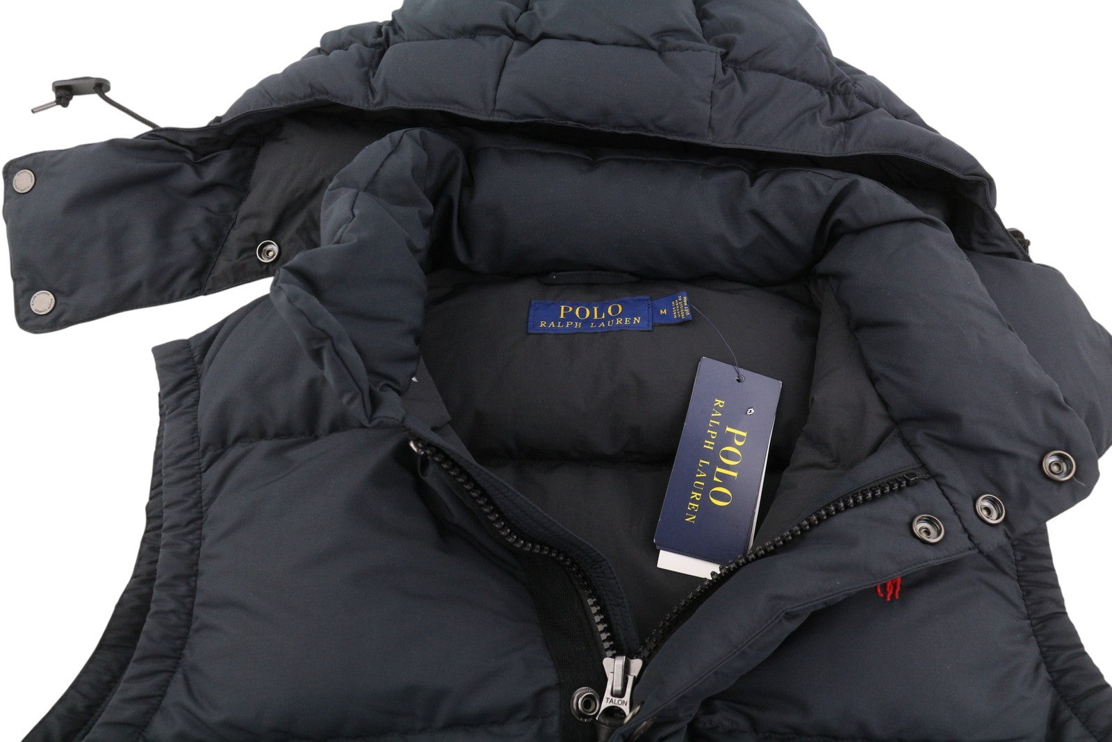 RALPH LAUREN Elmwood vyriška liemenė M, juoda, su ančių pūkų užpildu, dygsniuota, su gobtuvu ir užtrauktuku 