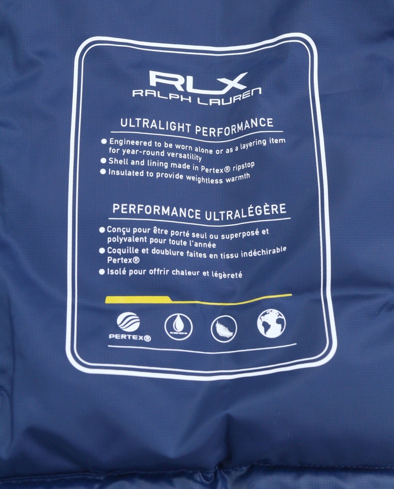 RLX RALPH LAUREN Dalston vyriška striukė L, mėlyna, su Pertex Quantum pūkų užpildu, RRP460 