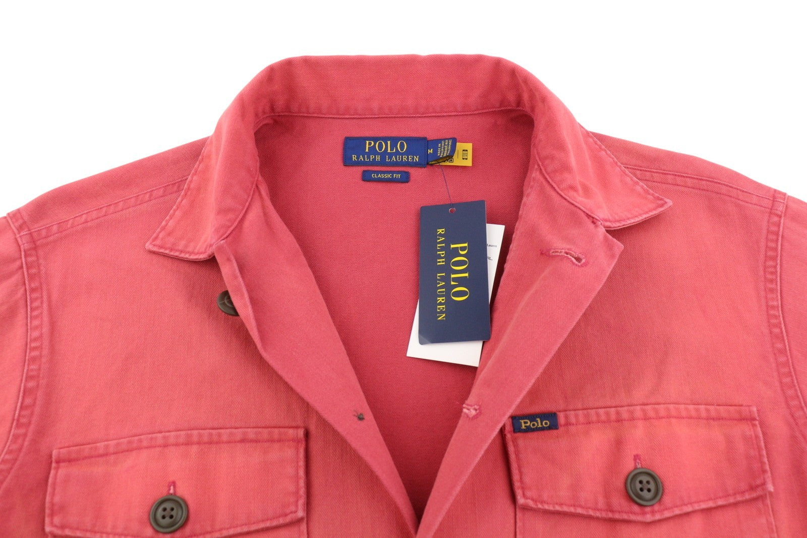 RALPH LAUREN vyriški marškinėliai M, raudoni, išblukę, klasikinio kirpimo, su sagomis užsegamomis kišenėmis, laisvalaikio stiliaus. 