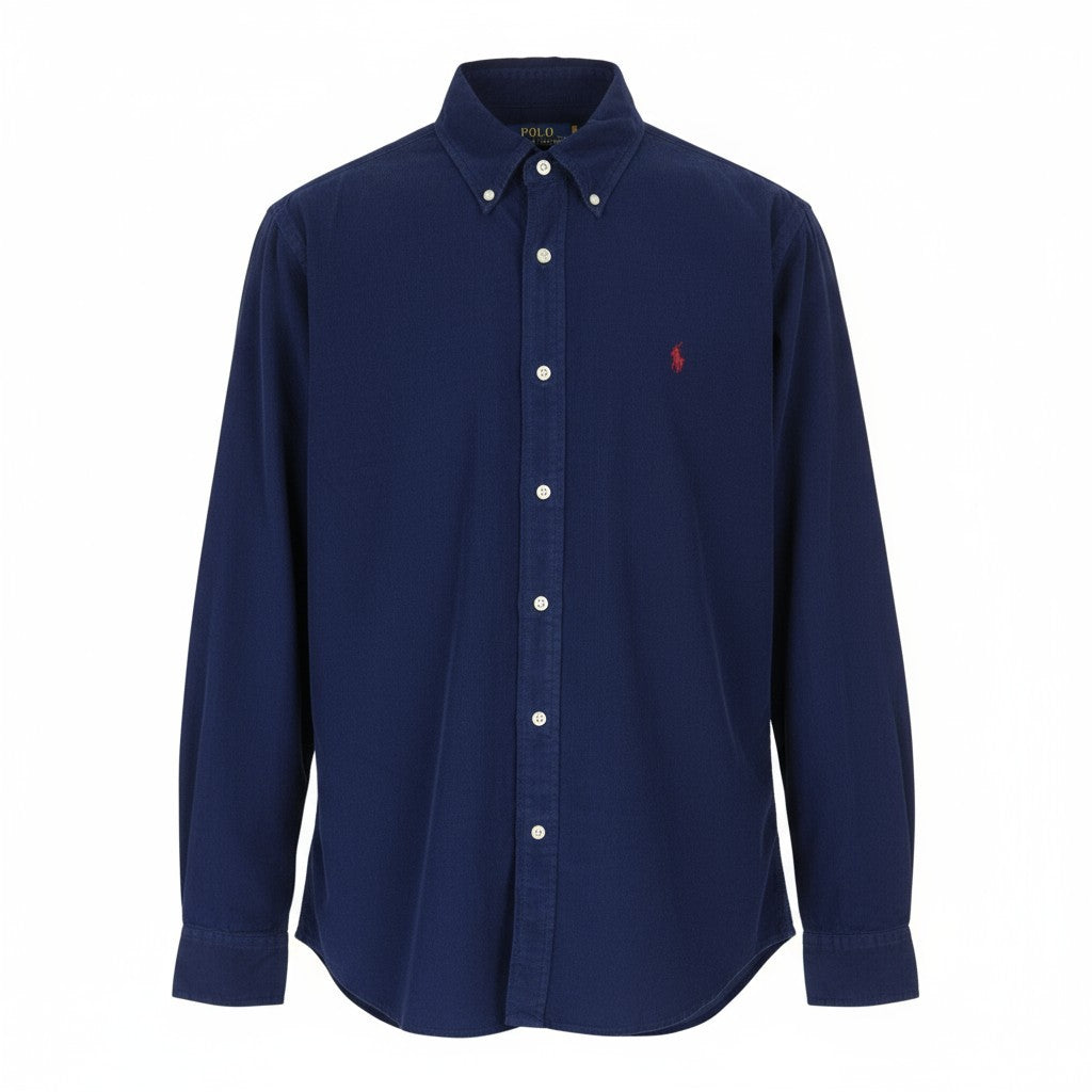 RALPH LAUREN vyriški marškinėliai, L dydžio, mėlyni, velvetiniai, individualaus kirpimo, su sagomis atspausdinta iškirpte, logotipas RRP169 